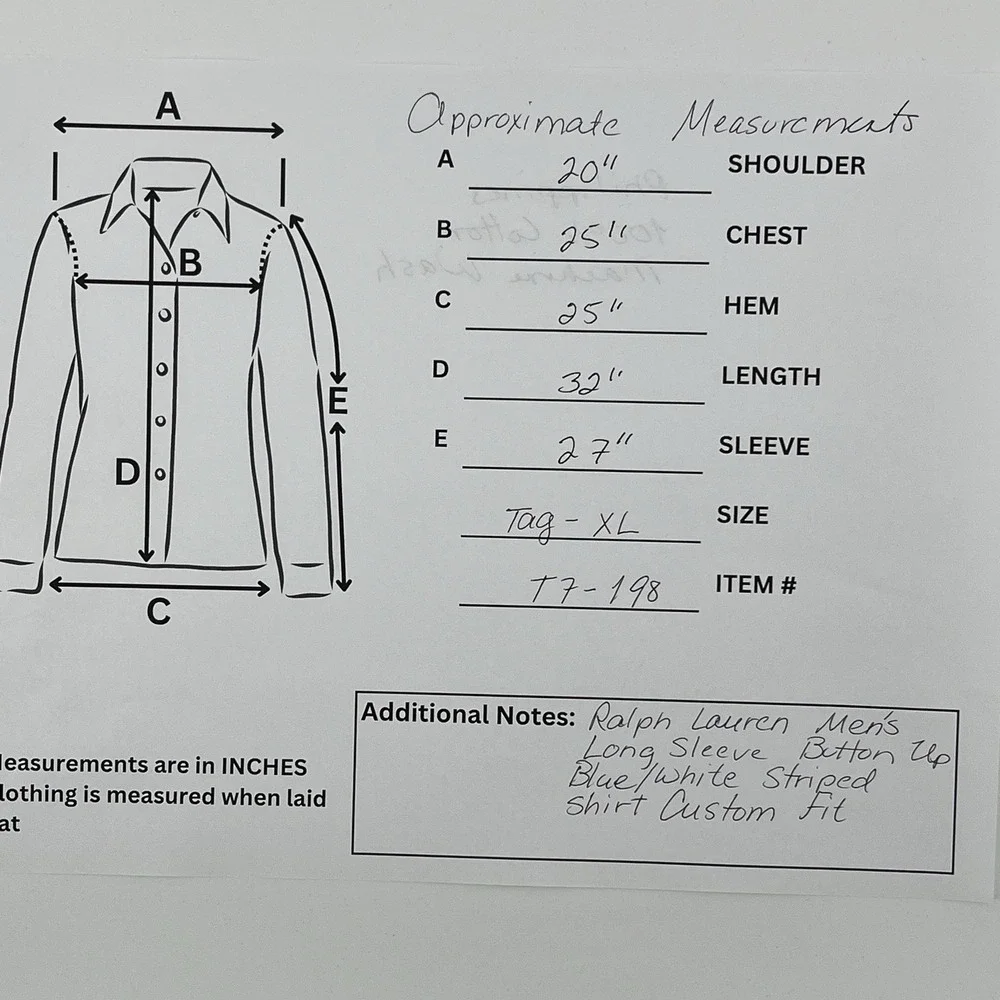 Ralph Lauren Men's Shirt Size XL Blue/White Striped Button Up Long Sleeve - Picture 10 of 10